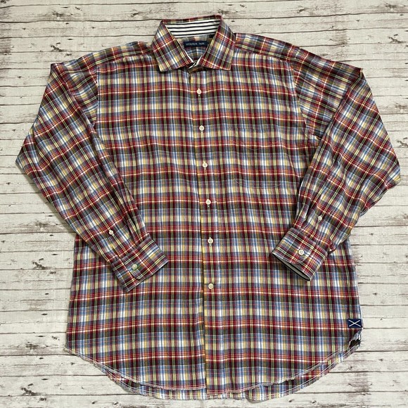 McKenzie Tribe Mens Plaid Button Down Long Sleeve Shirt Size  Large/ L Red Blue - Picture 1 of 7